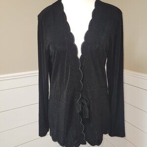 Chicos Travelers Black Slinky cardigan jacket w/scalloped edge size 1 (M)
